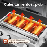 Parrilla de gas para barbacoa de 4 quemadores de acero inoxidable, plancha de gas LPG, parrilla de mesa para picnic de 58 x 40 x 20 cm - details 3