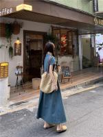 Vestido vaquero Vintage elegante con cuello en V, falda acampanada de longitud media, cintura alta coreana, manga corta, moda de verano para mujer - details 10