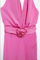 Vestido Plisado con Flores en 3D para Mujer Traje Elegante con Cuello Halter Espalda Descubierta - details 3