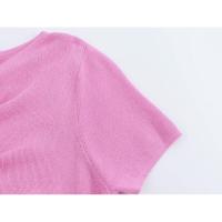 OUWU- Colección Europea Y Americana De 24 Otoño, Nuevo Estilo, Cierre De Botón, Decoración De Volantes, Cuello Redondo, Manga Corta, Top De Punto Para Mujer - details 3