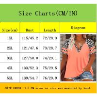 Camiseta de manga corta con estampado floral de leopardo y corte holgado informal para mujer de talla grande |     Top de verano de gran tamaño - details 0