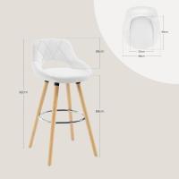 Juego de Taburetes de Cocina Alto 2 Piezas con Resalto y Reposapiés Altos para Bistro, Cafetería y Cocina Funda de Piel Sintética y Patas de Madera Blanco - details 2