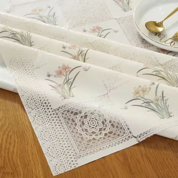 Mantel resistente al aceite de PVC Werproof, mesa de plástico ENCE sin lavado, tablero de mesa de restaurante con ptern blanco, desayuno de hotel - 1
