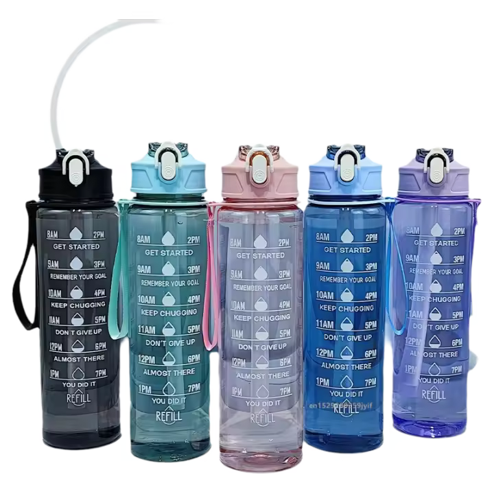 Botella Deportiva De 800ml/27oz Con Escala De Tiempo a Prueba De Fugas Para Viajes Y Fitness Plástico Resistente - 1