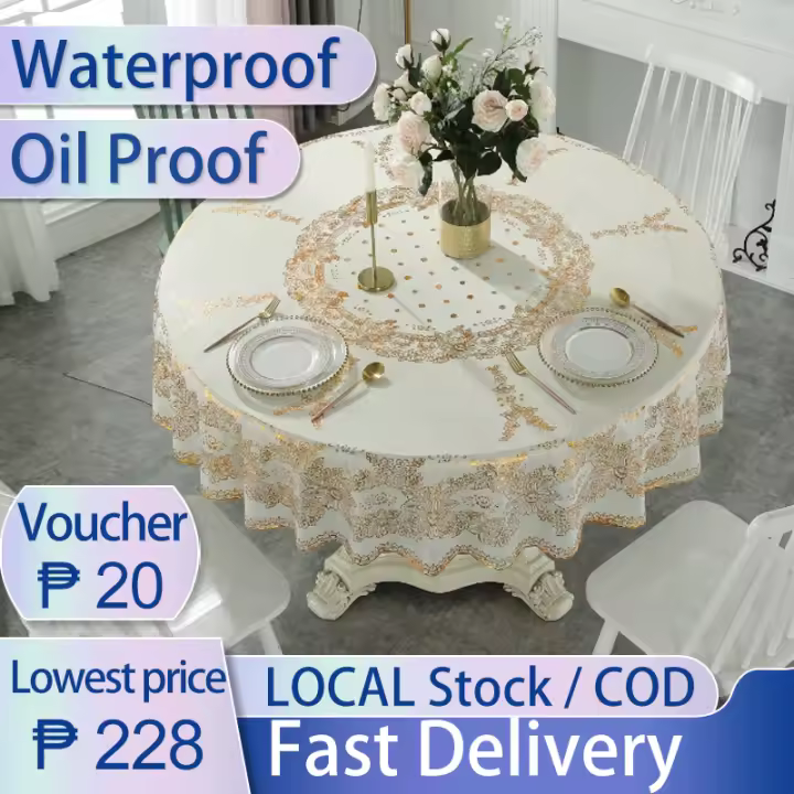 4/6/8/10 Seater Round Tablecloth White Waterproof Table Cloth Mantle Table Cover Dining Tablemat - 1