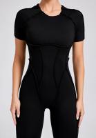 Ropa de Yoga de manga corta ajustada de Color sólido, pantalón largo Sexy con espalda descubierta, mono para entrenamiento de gimnasio, ropa deportiva de secado rápido de una pieza para Fitness - details 29
