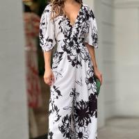 2025 Nueva Europa Y Los Estados Unidos Las Mujeres Ins De Moda Y Elegante Impresión Murciélago Manga Cintura V-cuello Damas Mono Femenino - details 8