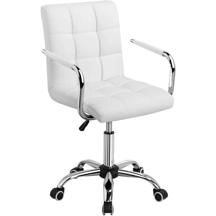 Silla de Oficina Giratoria con Ruedas Ajustable en Altura Carga Máxima 120Kg Cojín Acolchado Blanco - 1
