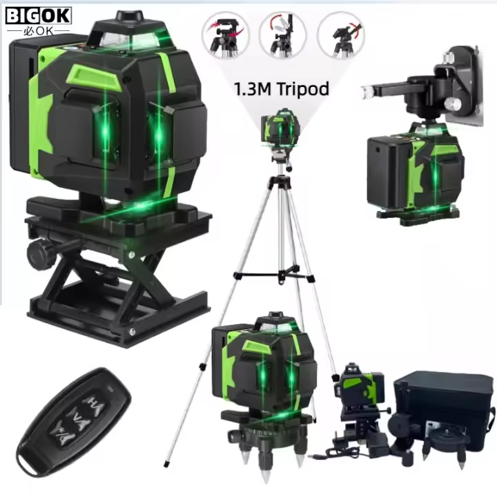 Nivel Láser de 16 Líneas Profesional Nivel Autonivelante 4D Verde con Trípode - 1