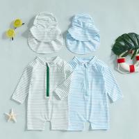 Traje de baño protector para niños y niñas de 0 a 3T Conjunto de 2 uds., estampado a rayas, manga larga y cuello redondo - details 3
