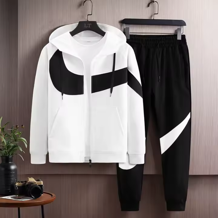 Ropa deportiva para hombre, traje informal con capucha, cárdigan para correr, conjunto de 2 piezas, Otoño e Invierno - 1