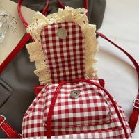 Mochila multifuncional de estilo coreano con encaje a cuadros, mochila de viaje con cerezas, bolso para libros, bolso de hombro con lazo de gran capacidad para verano - details 2