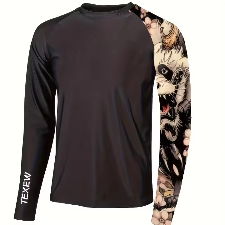 Camiseta de neopreno de nailon y elástico para hombre, cuello redondo, manga larga, secado rápido, adecuada para ropa de hombre - 1