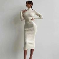 Elegante Vestido Bodycon de Moda Otoñal de Cuello Alto Manga Larga Color Sólido - details 5