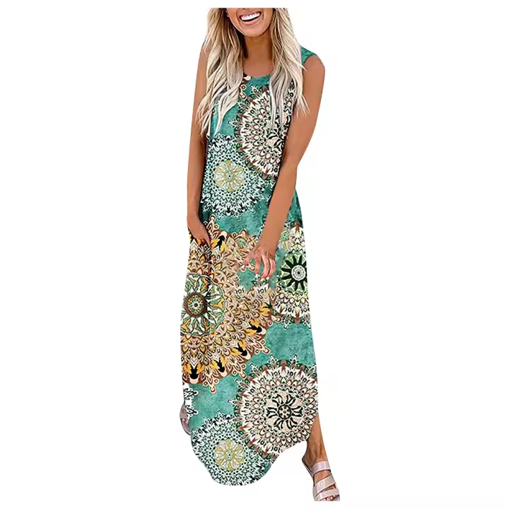 Vestido sin mangas de verano para mujer, falda larga estampada informal y a la moda para mujer - 1
