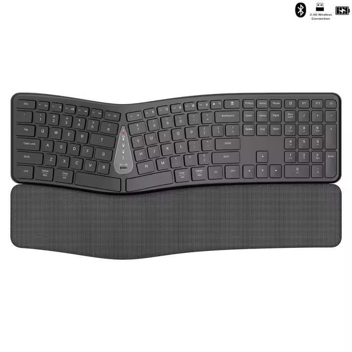 Teclado ergonómico inalámbrico, dispositivo con reposamuñecas, silencioso, modo Dual, recargable, para Win7/8/10 - 1