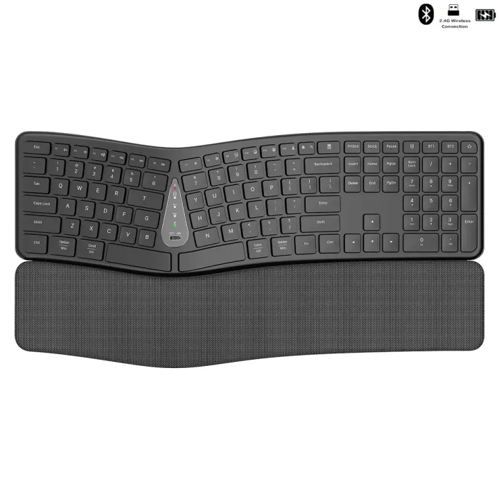 Teclado ergonómico inalámbrico, dispositivo con reposamuñecas, silencioso, modo Dual, recargable, para Win7/8/10 - 1