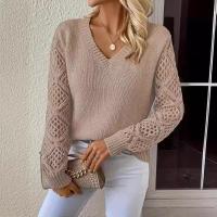 Suéteres de punto para mujer, jerseys informales sueltos con cuello en v, prendas de punto de moda de otoño - details 4