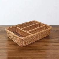 Organizador de cono de cocina, cesta para cubiertos, 4 compartimentos, tenedores, cuchillos, bandeja de almacenamiento de ratán - details 0
