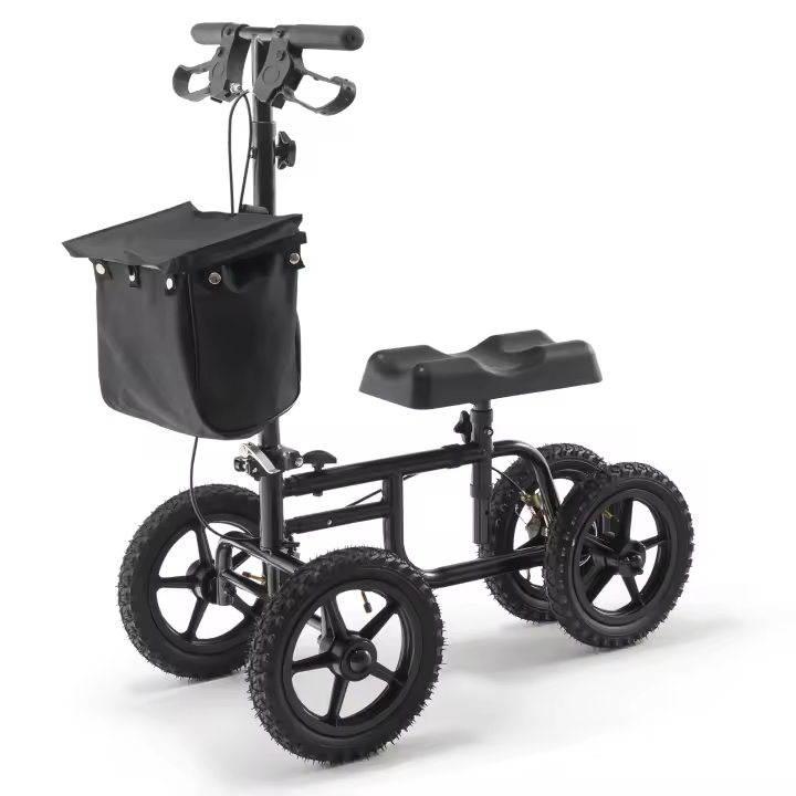 SucceBuy Scooter plegable para rodilla, andador orientable de acero al carbono con manillar ajustable y rodillera, ruedas todoterreno de 12", frenos duales, scooter de recuperación para lesiones de tobillo, pie y rodilla, capacidad de 350 lb - 1