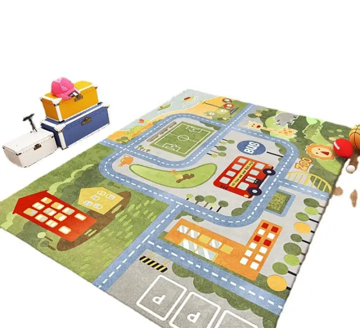 Alfombra infantil tranvía universo animal alfombra de juego 100x180cm, alfombra, niños, alfombra de dibujos animados, rompecabezas para niños pequeños, alfombra de pista de rayuela, alfombra de cabecera de dormitorio - 1