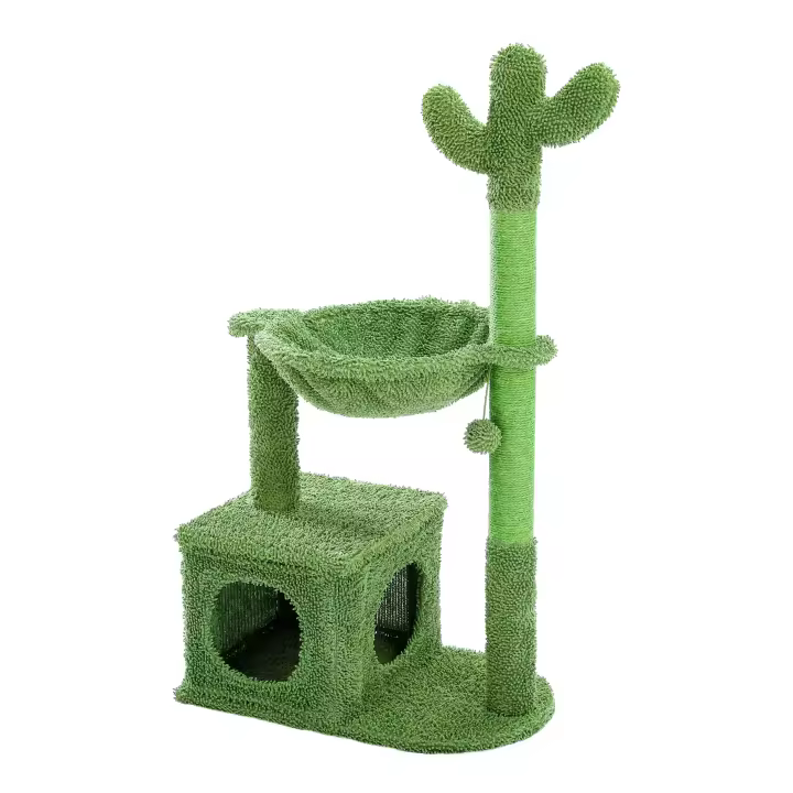 Árbol de cactus para gatos de escalada interior, torre de juego para gatos con hamaca poste rascador - 1