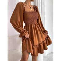 Vestido elegante de moda con cuello cuadrado largo y manga sólida para mujer. - details 9