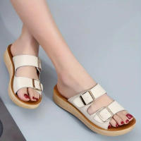 Women Double Buckle Strap Flat Slides Casual Open Toe Non Slip Wear-resistant Shoes Outdoor Beach Slides - details 5