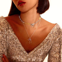 Collar de arco de acero inoxidable premium sense cadena de clavícula color de colisión titanio collar de acero - details 3