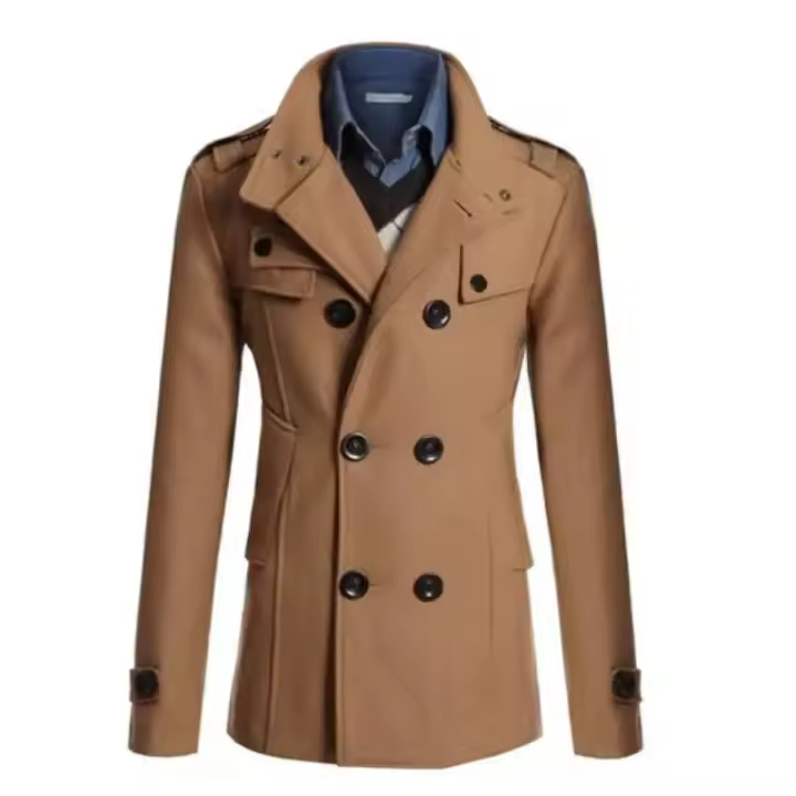 Chaqueta de lana para hombre, abrigo de doble botonadura, primavera y otoño - 1