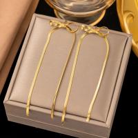 Pendientes largos de acero inoxidable con lazo para mujer coreana, oro, regalo de joyería, 1 par - details 0