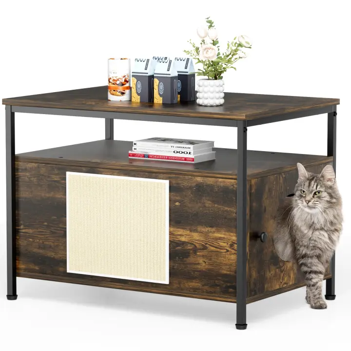 Caja de Arena de Gato de Madera Enchufe Occulto para Muebles Armario de Almacenamiento de Mascotas con Estante Baño Interior para Gatos - 1