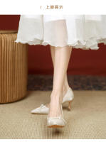 Nuevos y hermosos zapatos de boda de champán francés, nicho de las mujeres, temperamento de alta gama, barra de perlas, zapatos de dama de honor mitzvah, tacones altos. - details 1