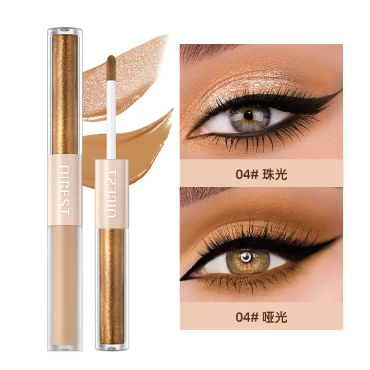 QIBEST-sombra de ojos líquida con purpurina de doble cabezal, colorete de contorno, pigmento de gusano de seda, brillo mate, sombra de mejilla Natural, crema, maquillaje de ojos - 1