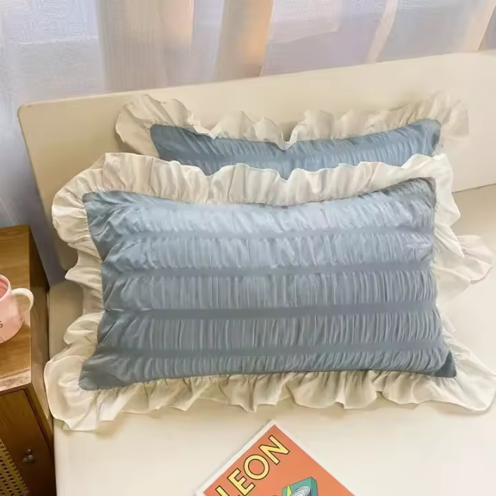 Funda de almohada Lisa para niñas, 1 unidad, diseño de volantes de lujo europeo, funda de almohada de princesa dulce - 1