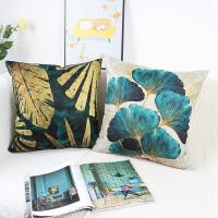 Fundas de almohada cuadradas, paquete de 4 Fundas de cojín de hojas verdes y doradas, cojines de sofá de lino, 45cm x 45cm - details 3