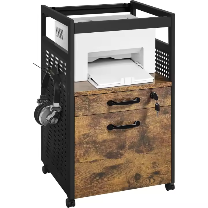 Archivador Móvil con 2 Cajones Compartimento Abierto 42×40×69 cm Cajonera de Oficina con Cerradura - 1