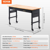 VEVOR banco de trabajo ajustable, mesa de garaje, con tomas de corriente, tapa de madera dura, marco de Metal y almohadillas para los pies, para oficina, hogar, garaje - details 8