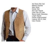 Chaleco marrón para hombre, traje de negocios formal, chaleco para padrinos de boda, nuevo vaquero - details 7