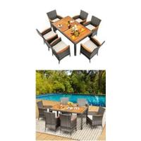 Conjunto de Muebles de Jardín 3 Piezas, 2 Sillones de Polirratán y 1 Mesa con Tablero de Cristal, Juego de Bistro con Cojines, Mesa y Silla para Terraza, Jardín, Patio - details 25