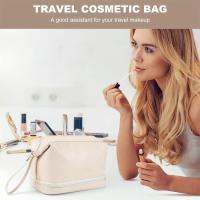Bolsa de maquillaje de doble capa minimalista, bolsa de cosméticos de color sólido, bolsa de aseo de viaje - details 7