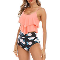 Sexy con volantes con cintura alta y cojín en el pecho, traje de baño dividido en bikini para mujer - details 11