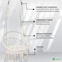 Silla Colgante Exterior con Flecos, Hamaca con Conjines y Kit de Suspensión, Ø80cm Silla Columpio para Interior y Exterior, Beiges - details 20