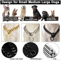 Collar para perro, eslabón cubano de 15 mm de ancho, plateado para perros, cadena antideslizante de entrenamiento para mascotas de metal de acero inoxidable suave y fuerte - details 4