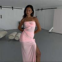 BUNO-Vestido Bandage cruzado de gato extraño para mujer, envoltura en el pecho fruncido, Espalda descubierta, sin mangas, borla Y2K, tendencia urbana, aberturas elegantes, ceñido largo - details 12