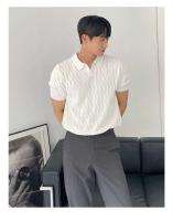 Cuello de gama alta de verano para hombre, top de punto de manga delgada informal, efecto de pérdida de peso, estilo coreano, moda de color sólido - details 2
