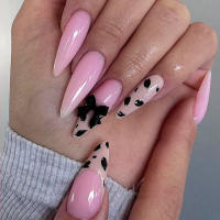 Uñas vestibles uñas de leopardo color rosa lazo nude uñas postizas removibles uñas de uñas parches de uñas - details 0