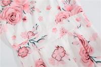 Summer floral print elegant a-line party women slim short sleeve swing vintage dress - details 6
