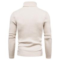 Suéter de cuello alto para hombre, suéter de punto ajustado, camisa de fondo, cálido, Color sólido, moda de otoño e invierno - details 3