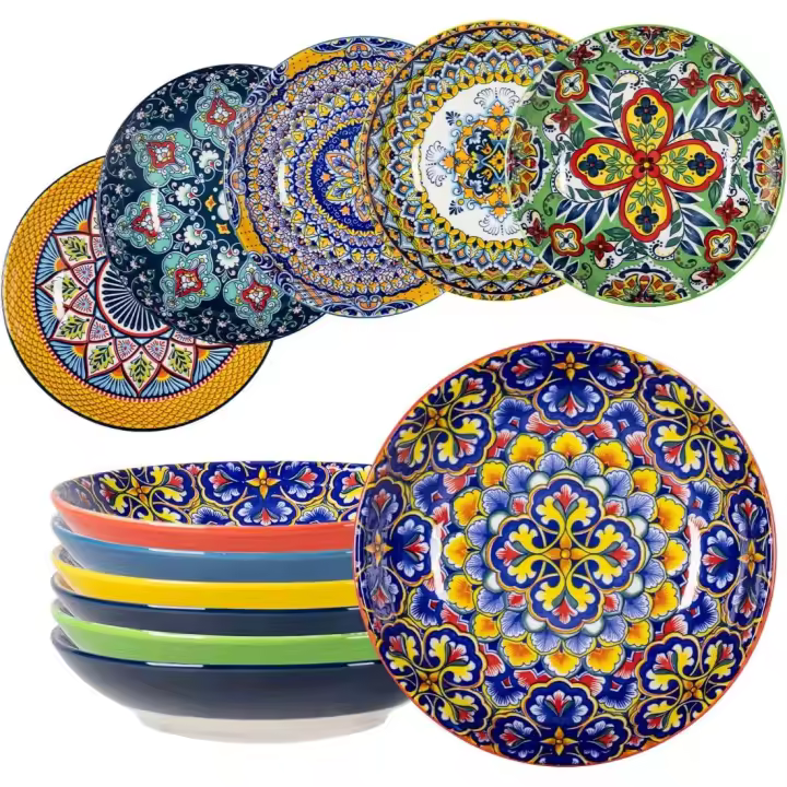 Juego de Platos de Sopa de Pasta de 700ml Platos de Porcelana Hondos Estilo Bohemio para Ensaladas, Sopas de Pasta, Postres de Frutas - 1